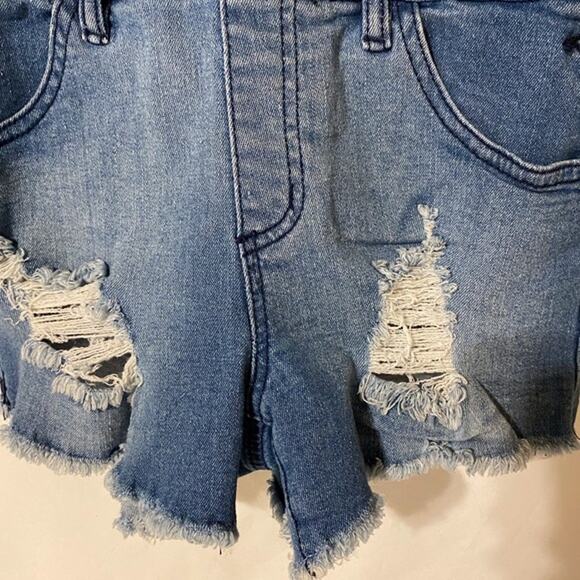 Refuge Denim Light Wash Blue Overall Shorts Shortalls Distressed Women's Size 2 - Picture 3 of 4